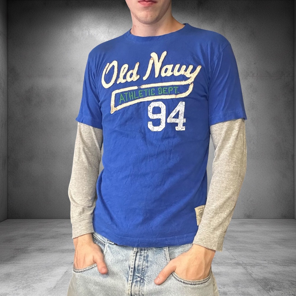 Vintage Old Navy Y2K Double Layer Long Sleeve T-Shirt Blue XL Collegiate Skater
